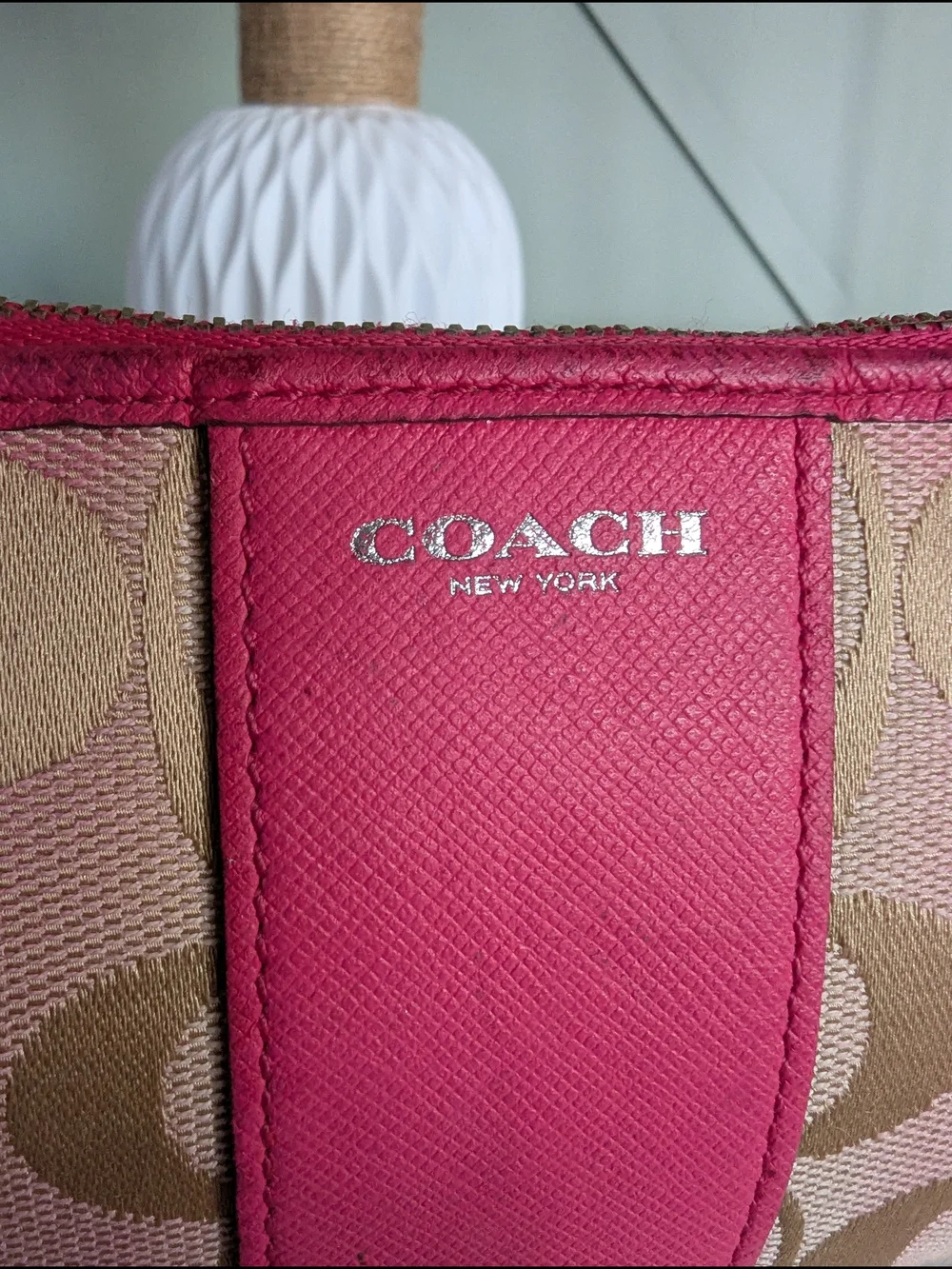 Coach Pink Signature Canvas Wristlet